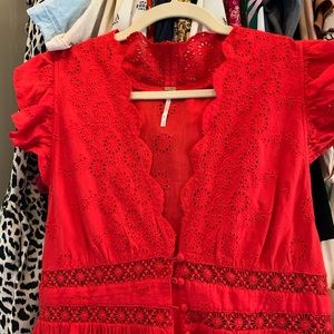 Free people red eyelet dress NWOT Sz 8